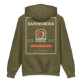 Ravenswood heavyweight hoodie in Army, back view - Chicago Neighborhood Series