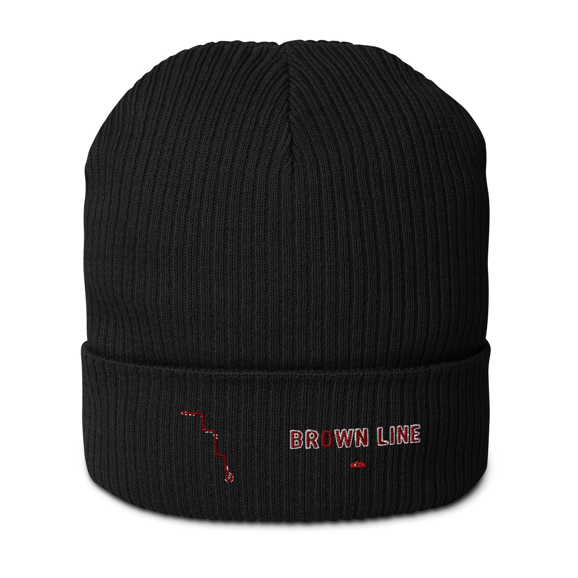 Chicago Brown Line organic ribbed beanie in black, primary view