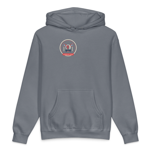 Humboldt Park heavyweight hoodie in Storm Blue, front view - Chicago Neighborhood Series