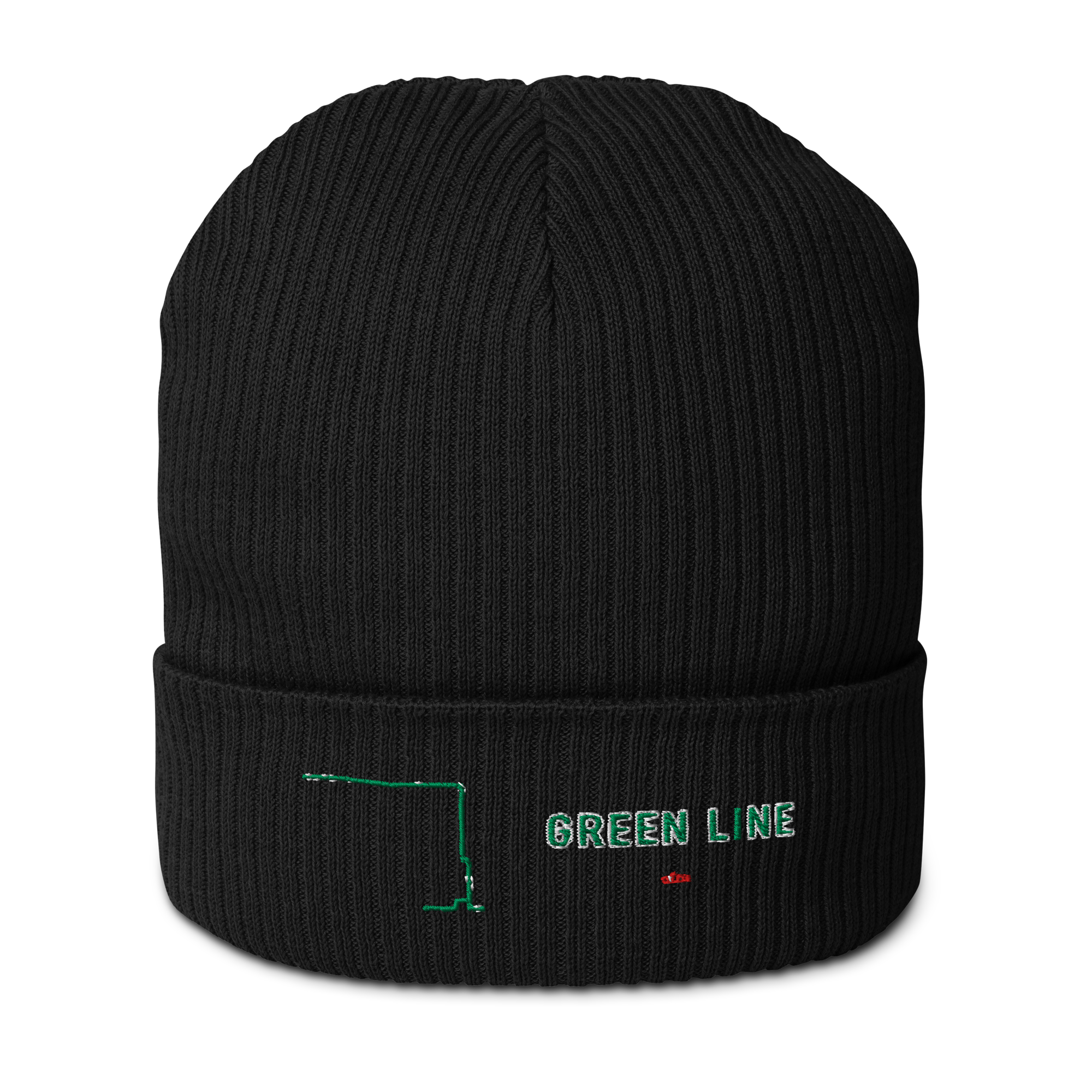 Chicago Green Line organic ribbed beanie in black, primary view