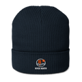 River North organic ribbed beanie in Oxford Navy, front view - Chicago Neighborhood Series