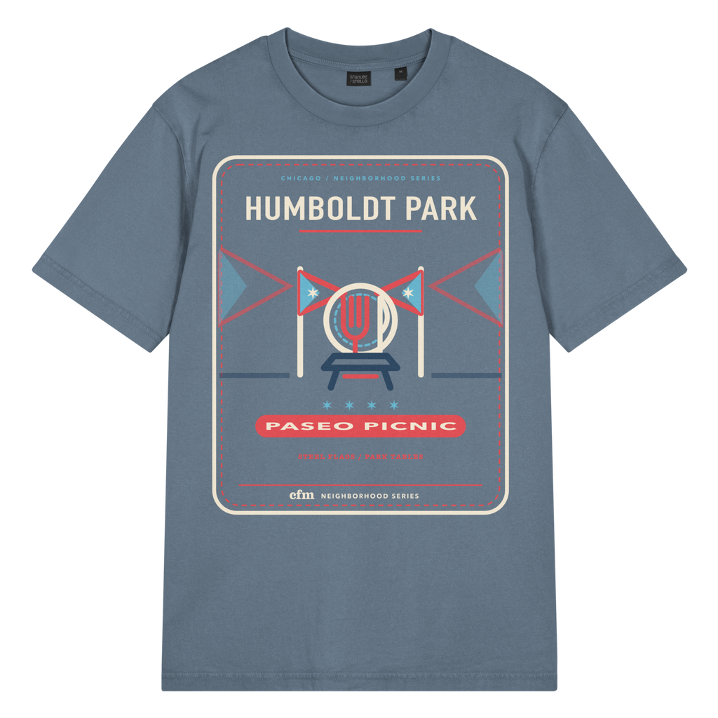 Humboldt Park garment-dyed t-shirt in G. Dyed Deep Teal, front view - Chicago Neighborhood Series