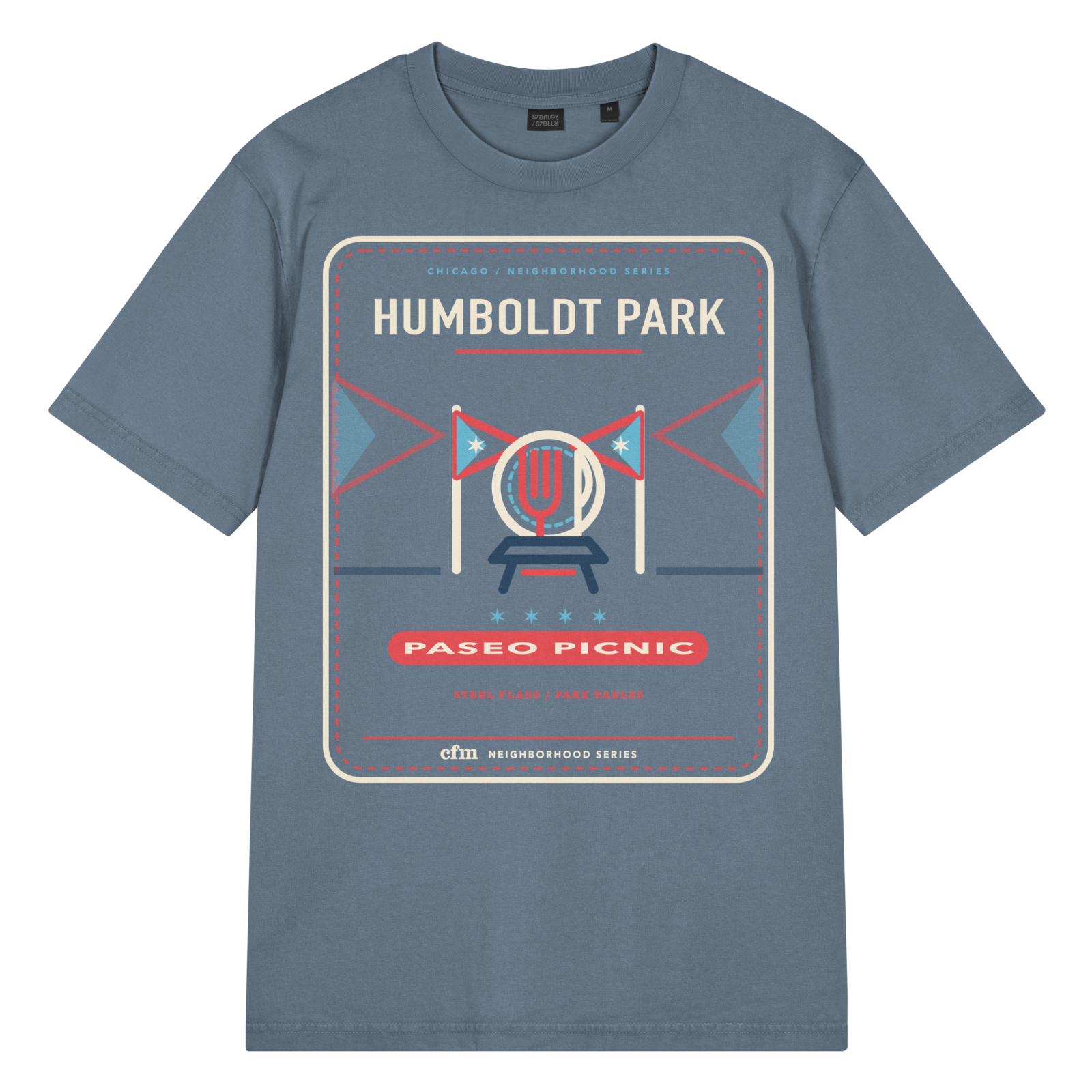 Humboldt Park garment-dyed t-shirt in G. Dyed Deep Teal, front view - Chicago Neighborhood Series
