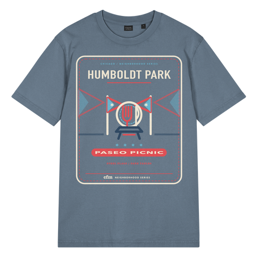 Humboldt Park garment-dyed t-shirt in G. Dyed Deep Teal, front view - Chicago Neighborhood Series