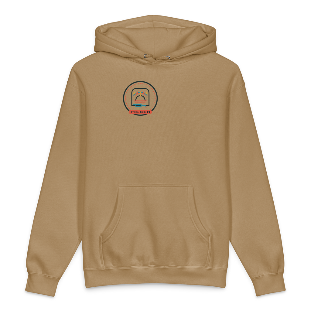 Pilsen heavyweight hoodie in Sandstone, front view - Chicago Neighborhood Series