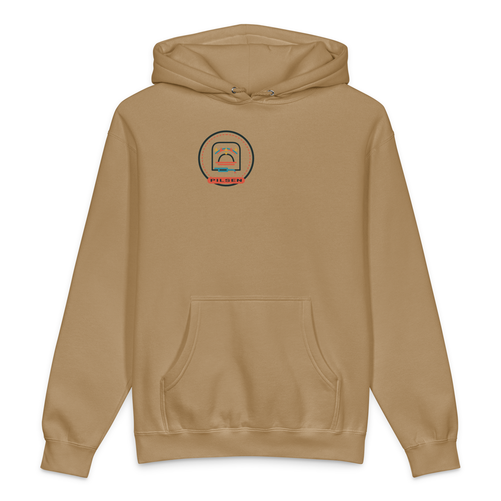 Pilsen heavyweight hoodie in Sandstone, front view - Chicago Neighborhood Series