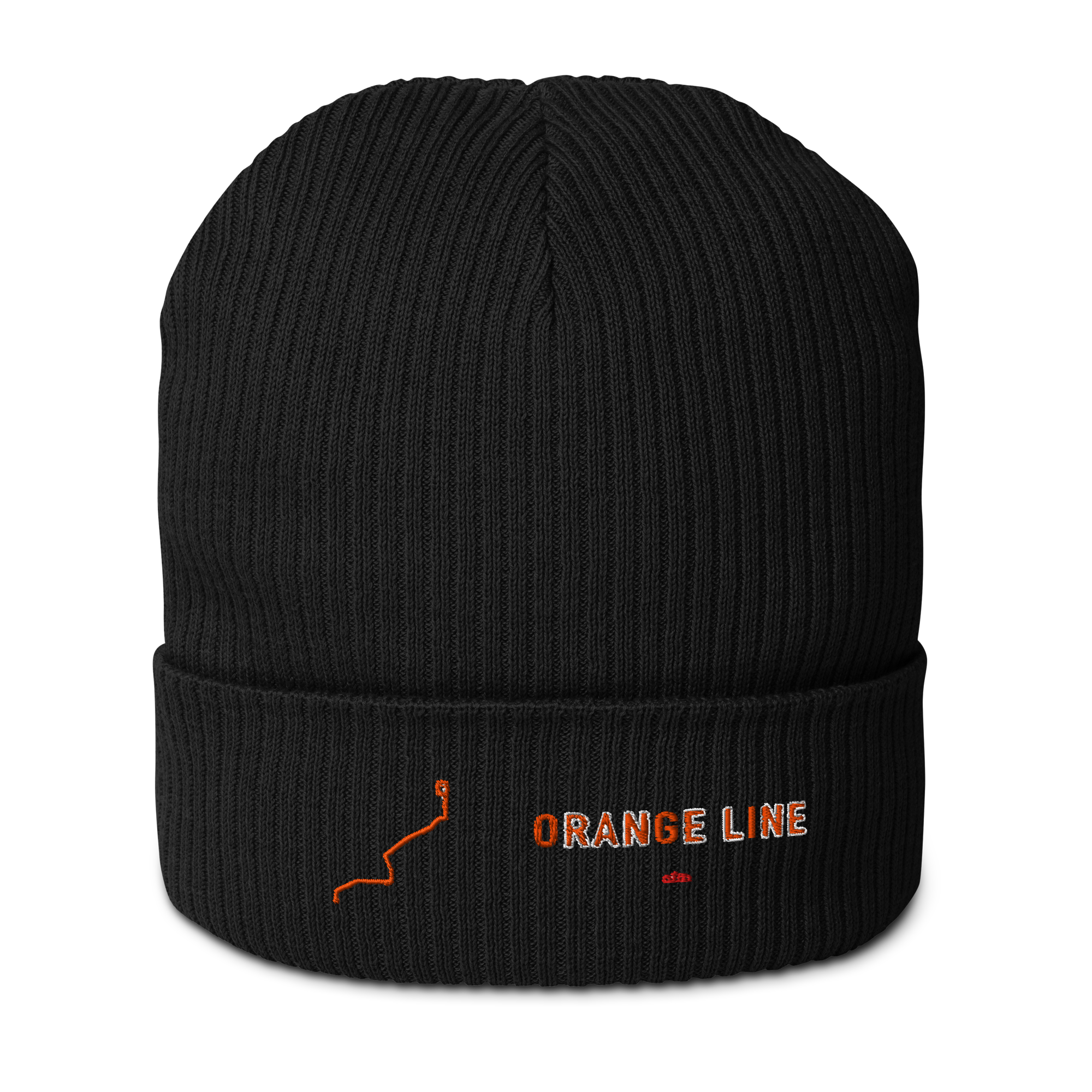 Chicago Orange Line organic ribbed beanie in black, primary view