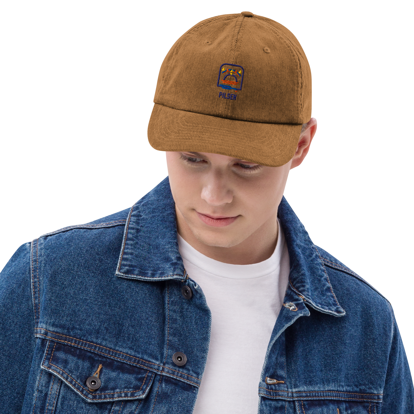 Pilsen corduroy cap in Camel, front view - Chicago Neighborhood Series