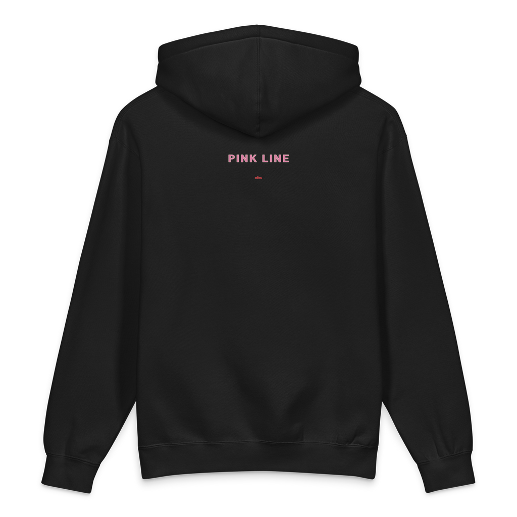Chicago Pink Line heavyweight hoodie in black, alternate view