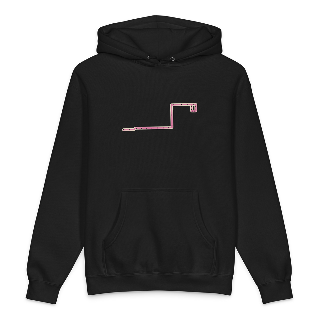 Chicago Pink Line heavyweight hoodie in black, primary view