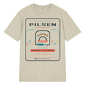 Pilsen garment-dyed t-shirt in G. Dyed Stone, front view - Chicago Neighborhood Series