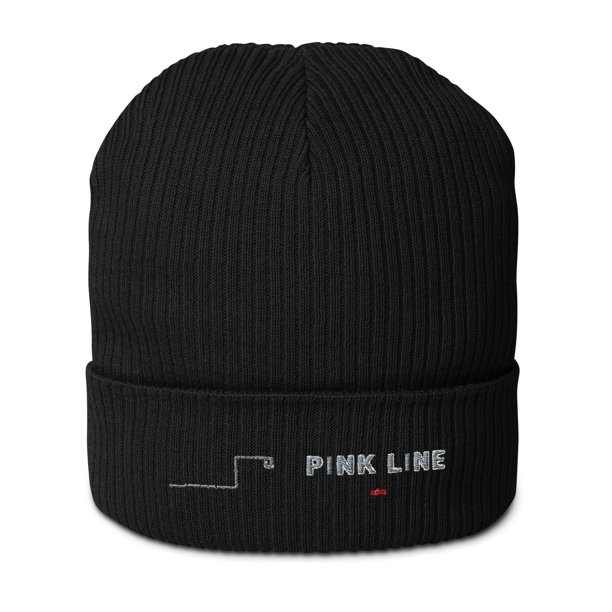 Chicago Pink Line organic ribbed beanie in black, primary view