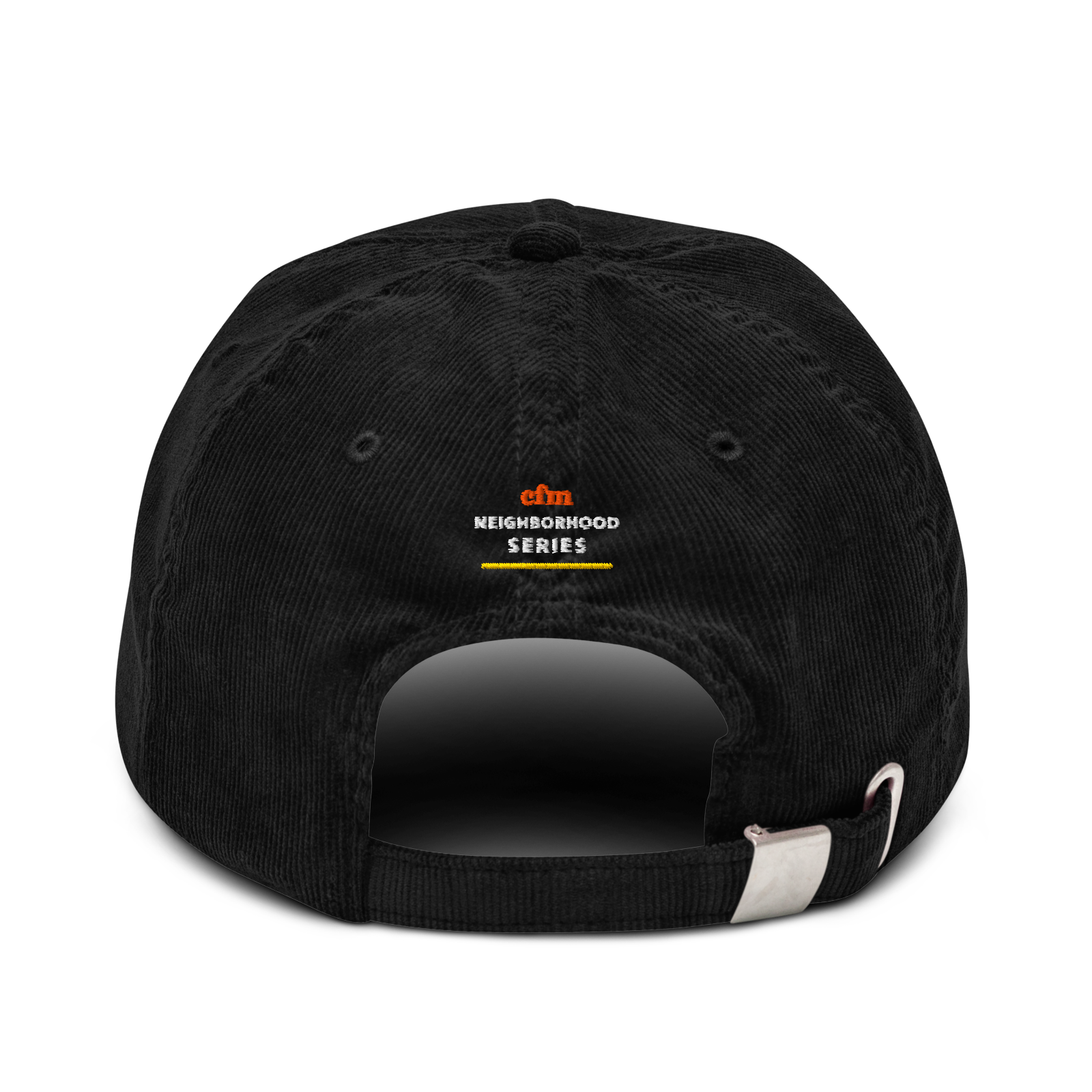 Logan Square corduroy cap in Black, back view - Chicago Neighborhood Series