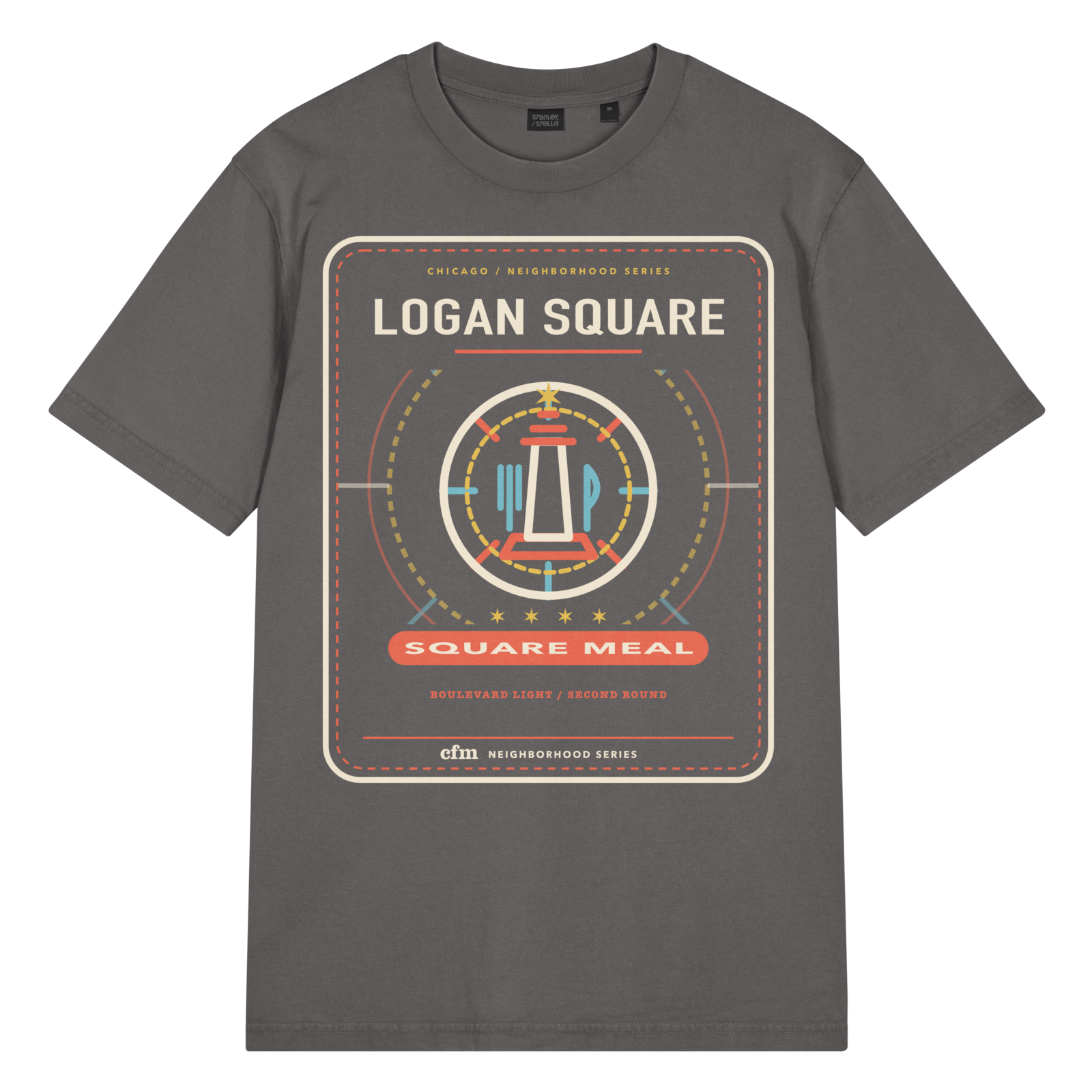 Logan Square garment-dyed t-shirt in G. Dyed Anthracite, front view - Chicago Neighborhood Series