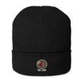 The Loop organic ribbed beanie in Black, front view - Chicago Neighborhood Series