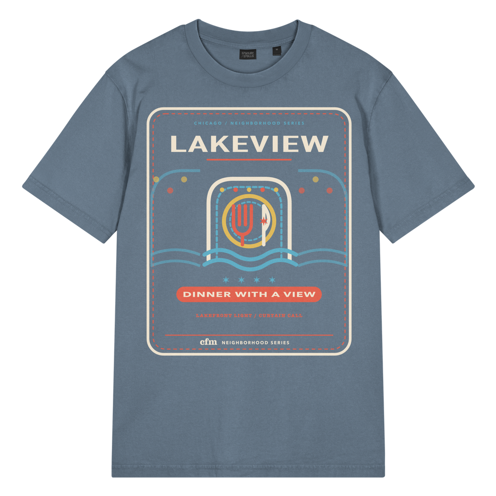 Lakeview garment-dyed t-shirt in G. Dyed Deep Teal, front view - Chicago Neighborhood Series