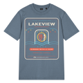 Lakeview garment-dyed t-shirt in G. Dyed Deep Teal, front view - Chicago Neighborhood Series
