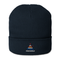 Streeterville organic ribbed beanie in Oxford Navy, front view - Chicago Neighborhood Series