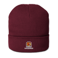 Ravenswood organic ribbed beanie in Burgundy, front view - Chicago Neighborhood Series
