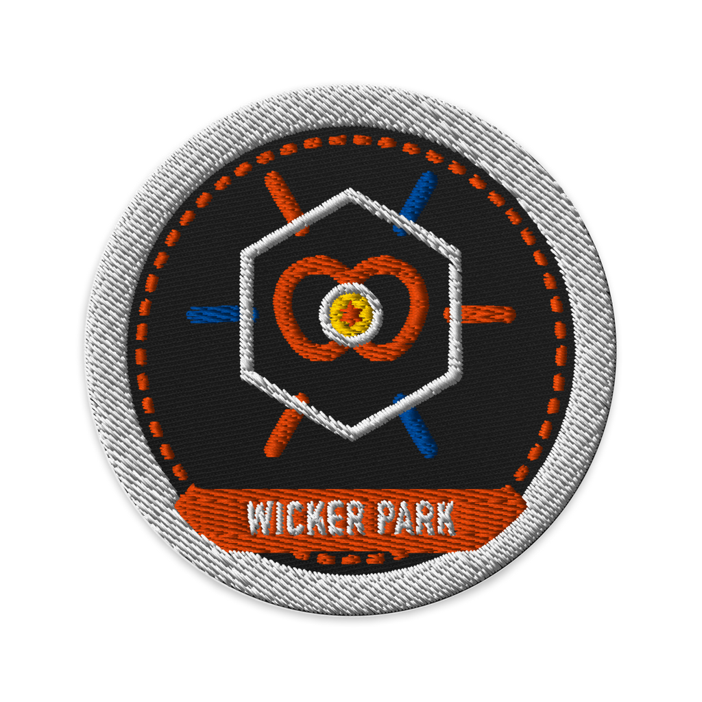 Wicker Park embroidered patch in Black, patch front view - Chicago Neighborhood Series