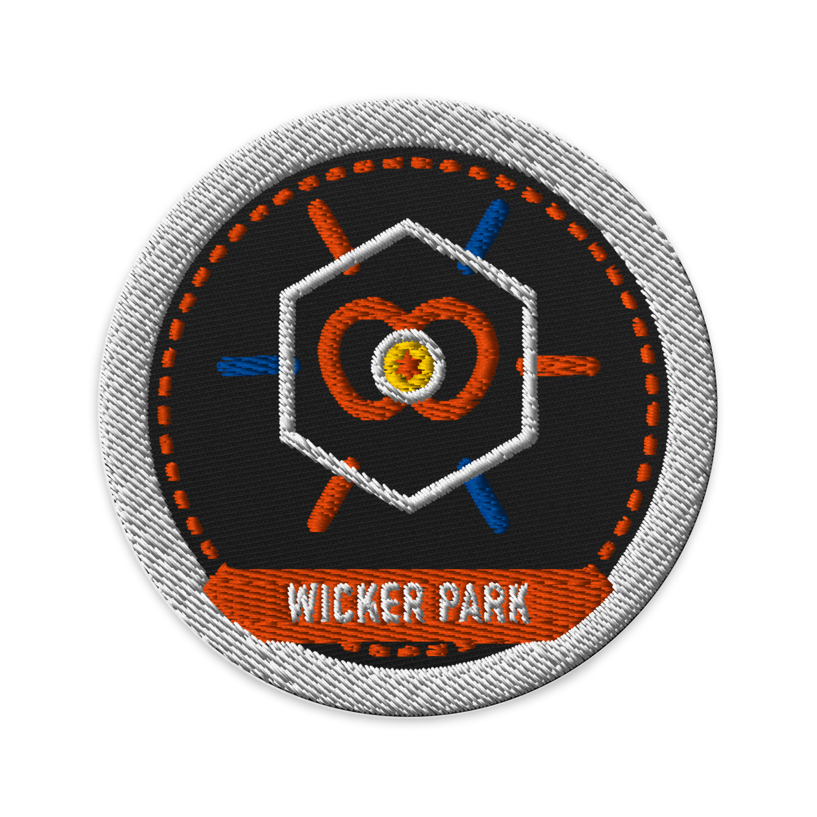 Wicker Park embroidered patch in Black, patch front view - Chicago Neighborhood Series