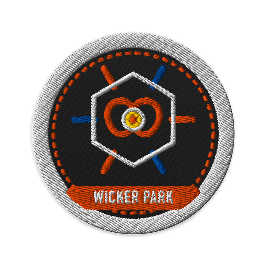 Wicker Park embroidered patch in Black, patch front view - Chicago Neighborhood Series