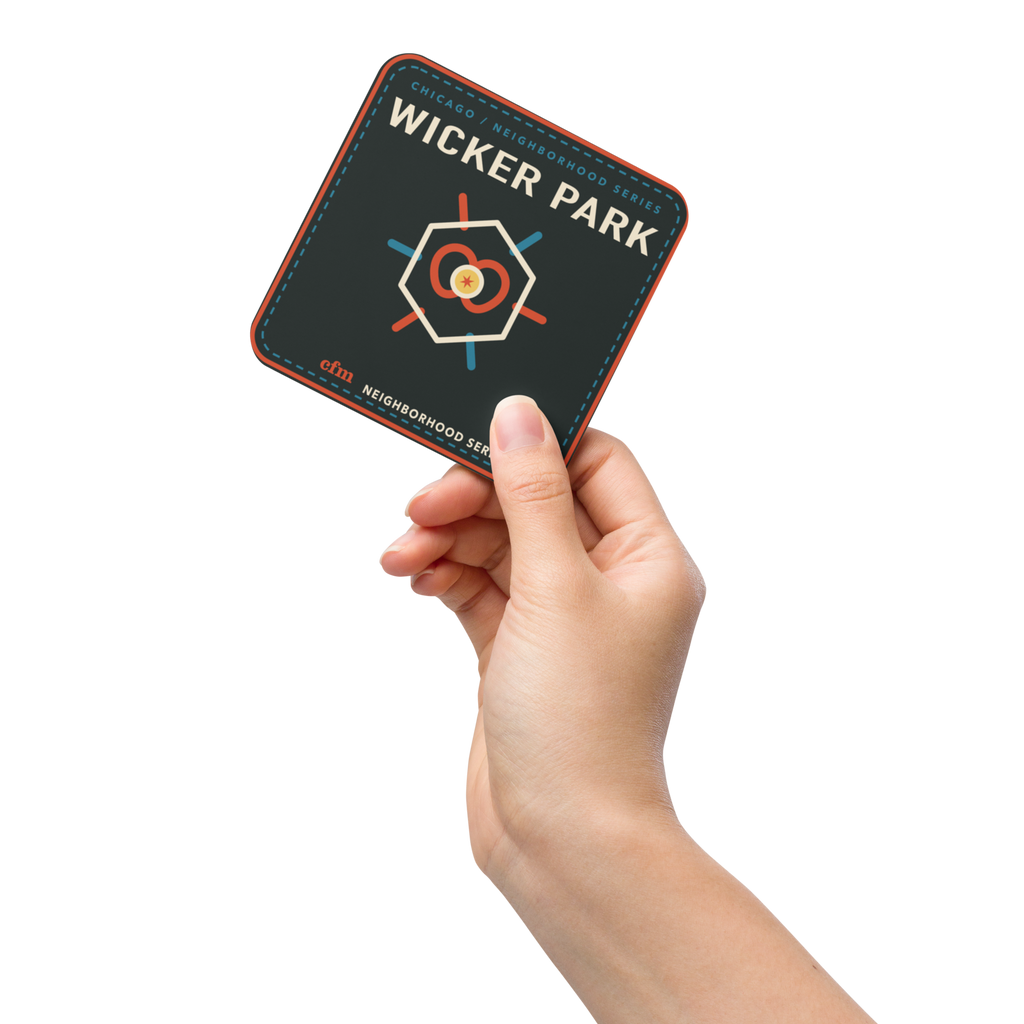 Wicker Park cork-back coaster in Natural Cork, product view - Chicago Neighborhood Series