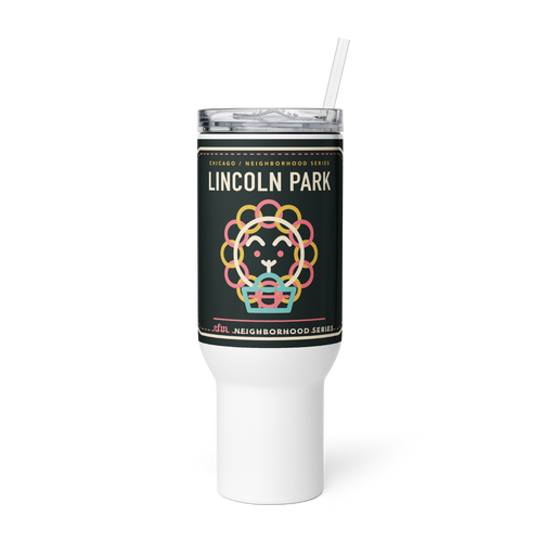 Lincoln Park 40 oz travel mug in White, product view - Chicago Neighborhood Series
