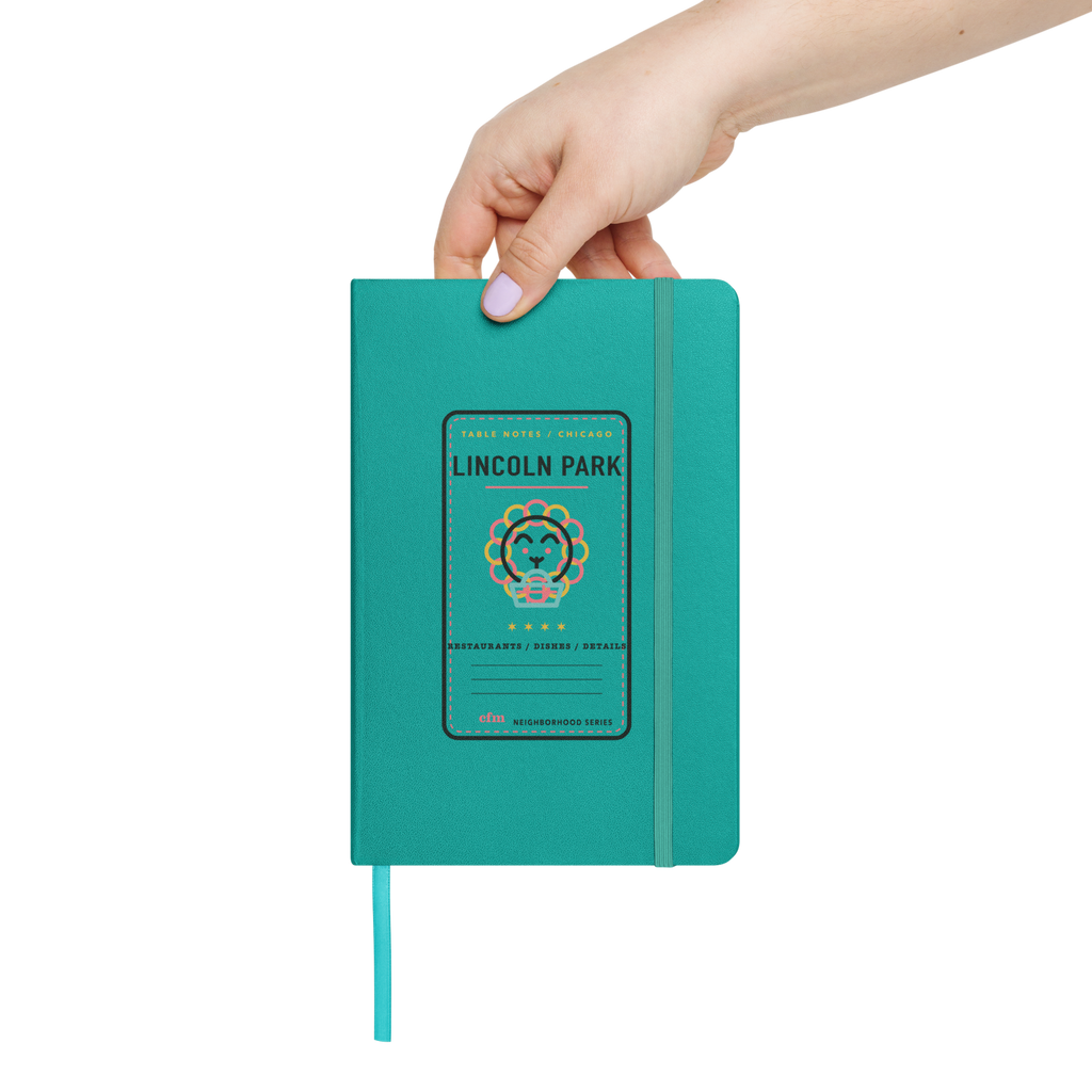 Lincoln Park table notes journal in Turquoise, front view - Chicago Neighborhood Series