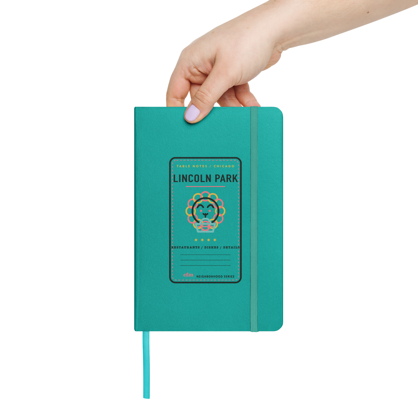 Lincoln Park table notes journal in Turquoise, front view - Chicago Neighborhood Series