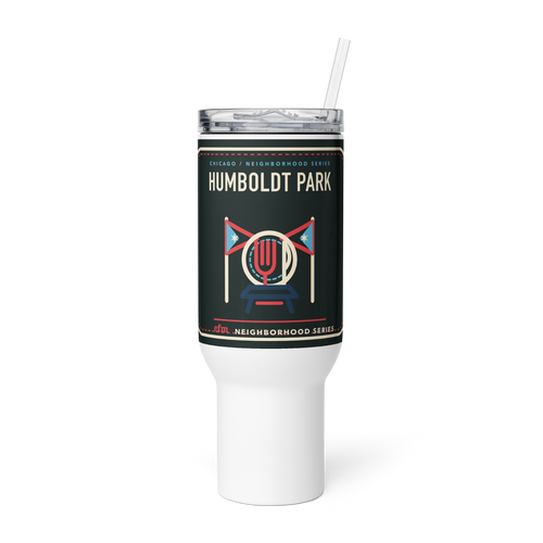 Humboldt Park 40 oz travel mug in White, product view - Chicago Neighborhood Series