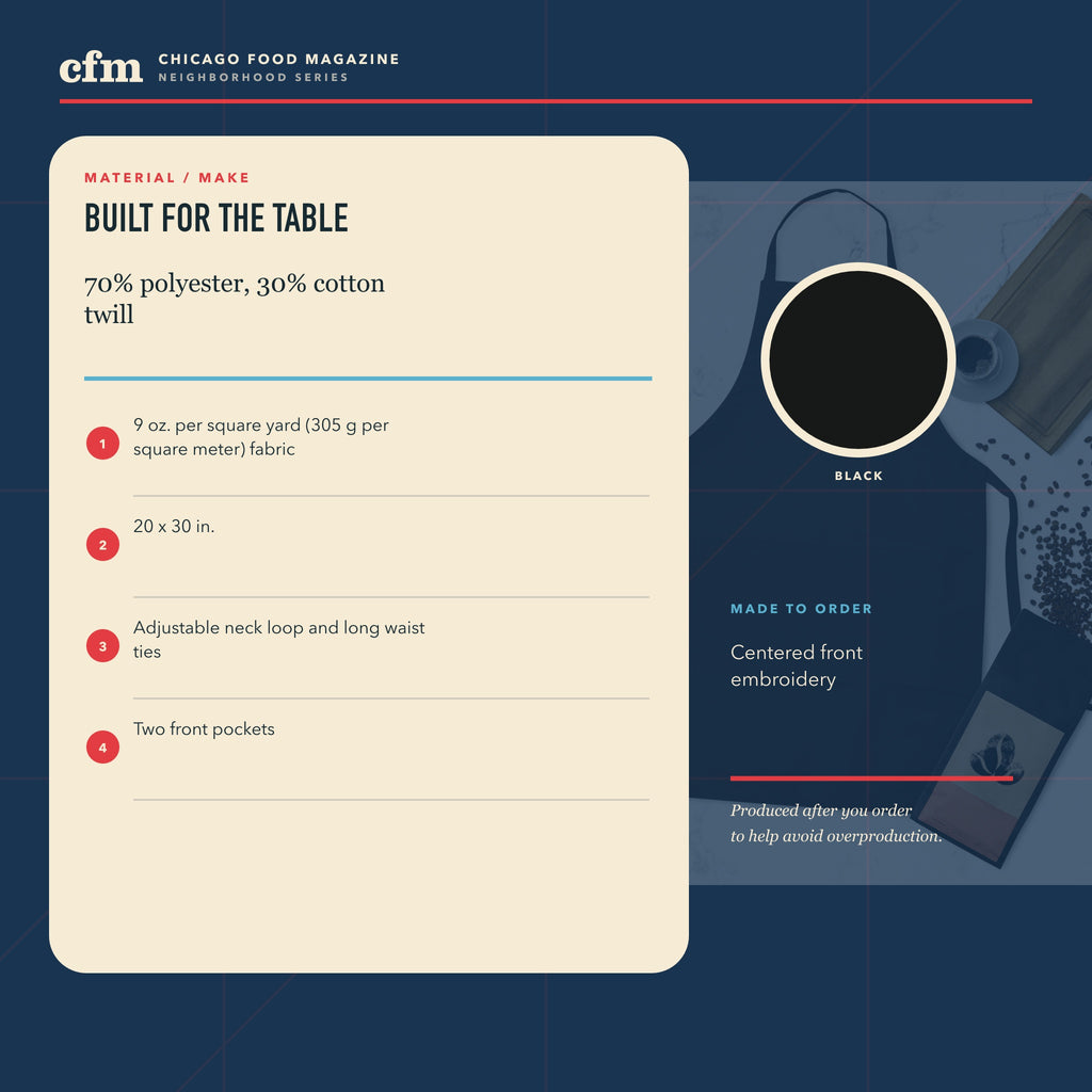 Humboldt Park chef apron, materials and construction details