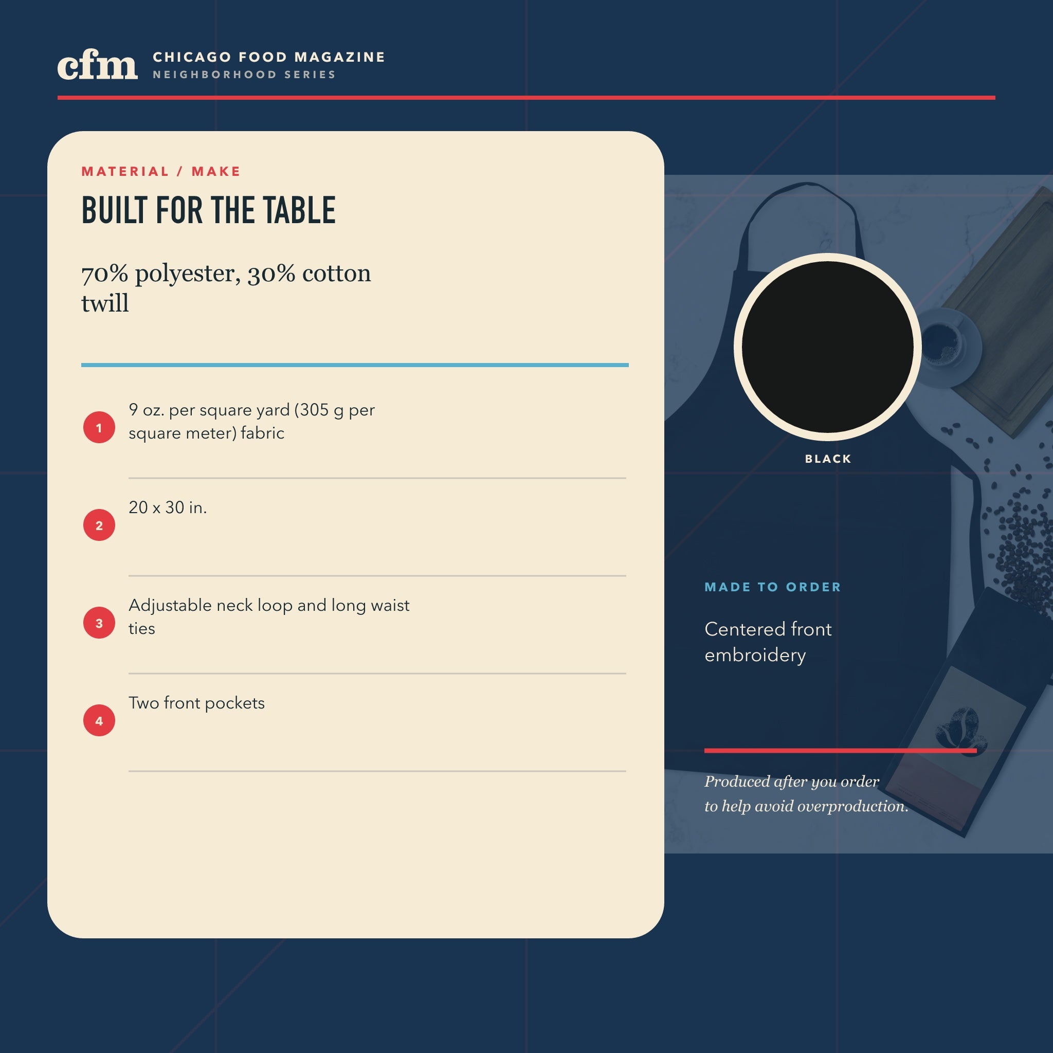Humboldt Park chef apron, materials and construction details