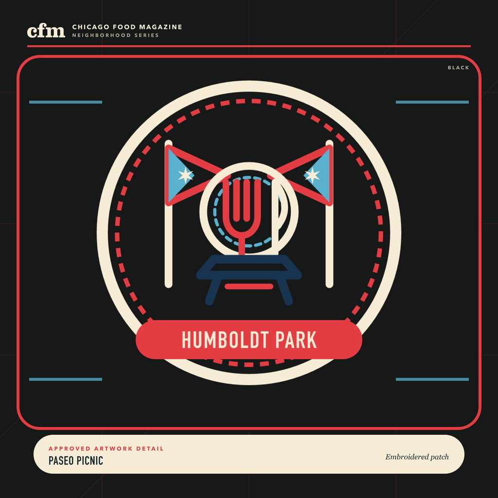 Humboldt Park embroidered patch, close-up of Paseo Picnic artwork