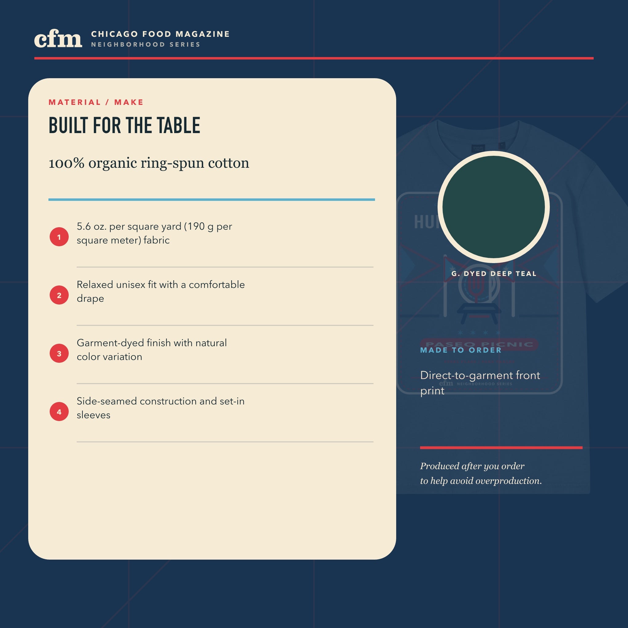 Humboldt Park garment-dyed t-shirt, materials and construction details