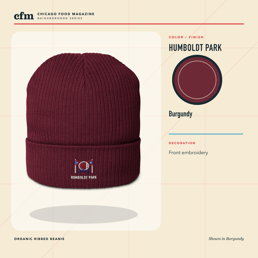 Humboldt Park organic ribbed beanie, Burgundy color and finish