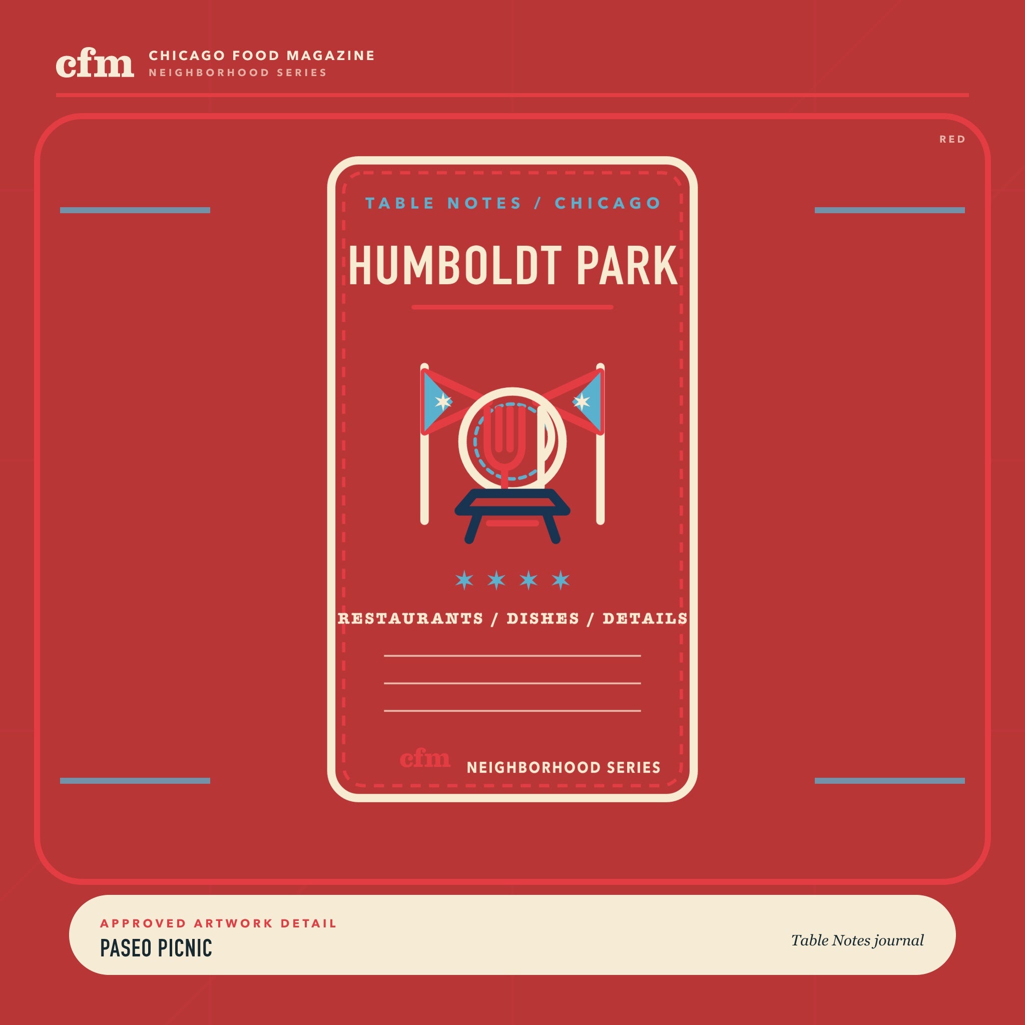 Humboldt Park table notes journal, close-up of Paseo Picnic artwork