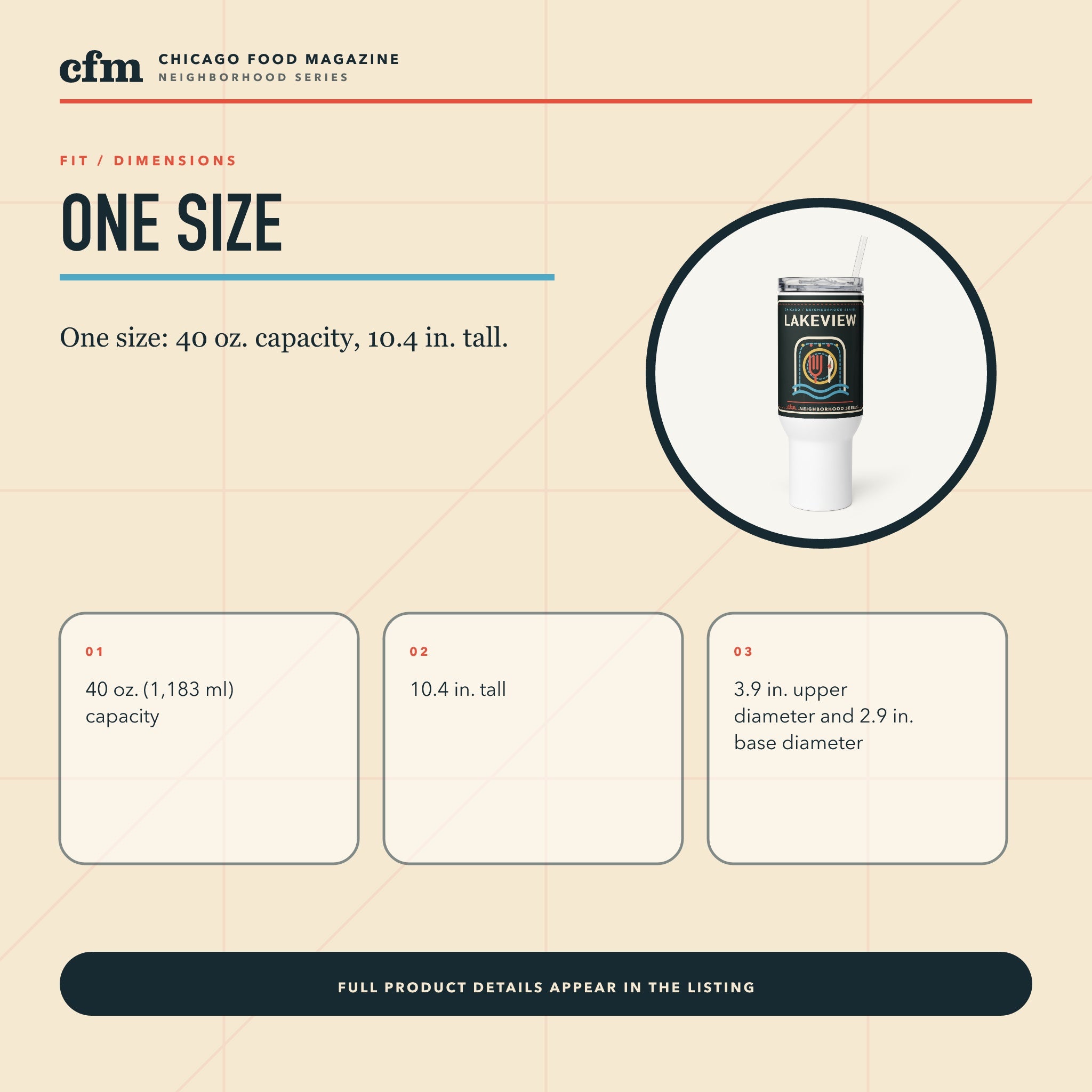 Lakeview 40 oz travel mug, size, fit, and dimensions guide