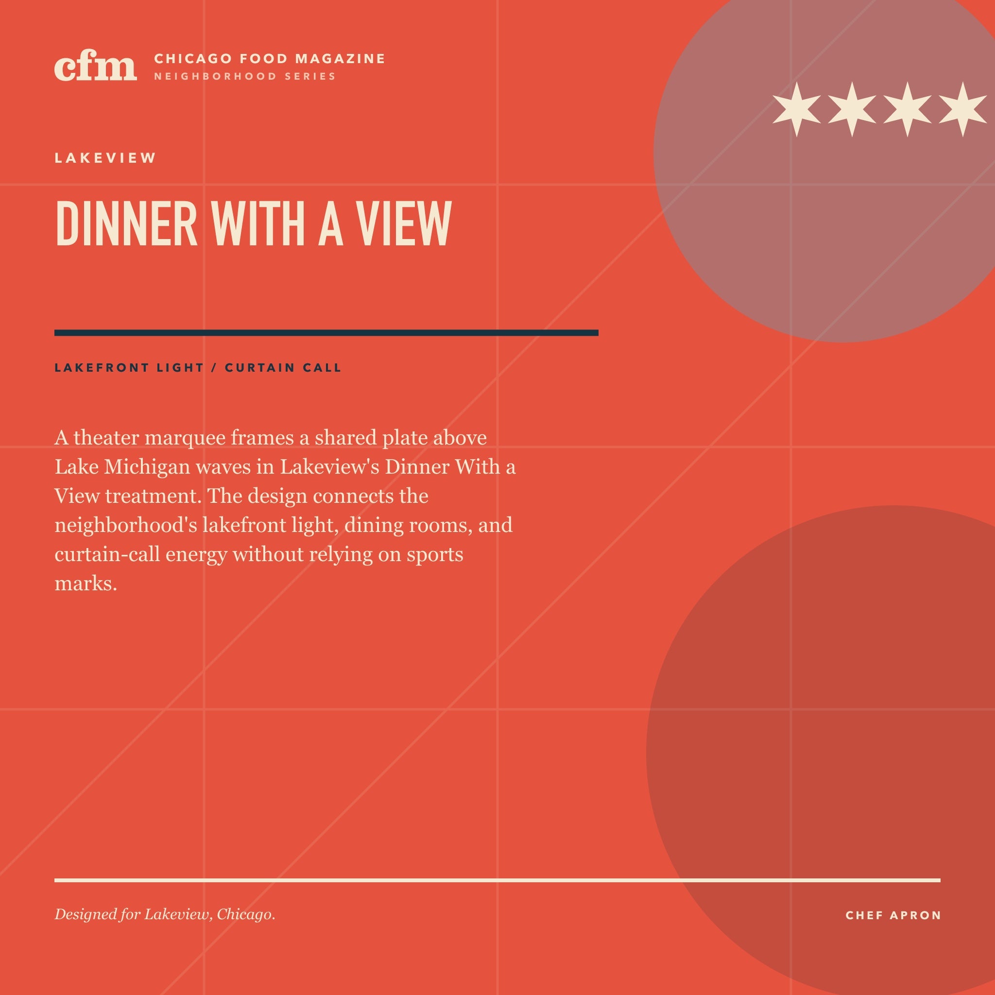 Lakeview chef apron, Dinner With a View design story