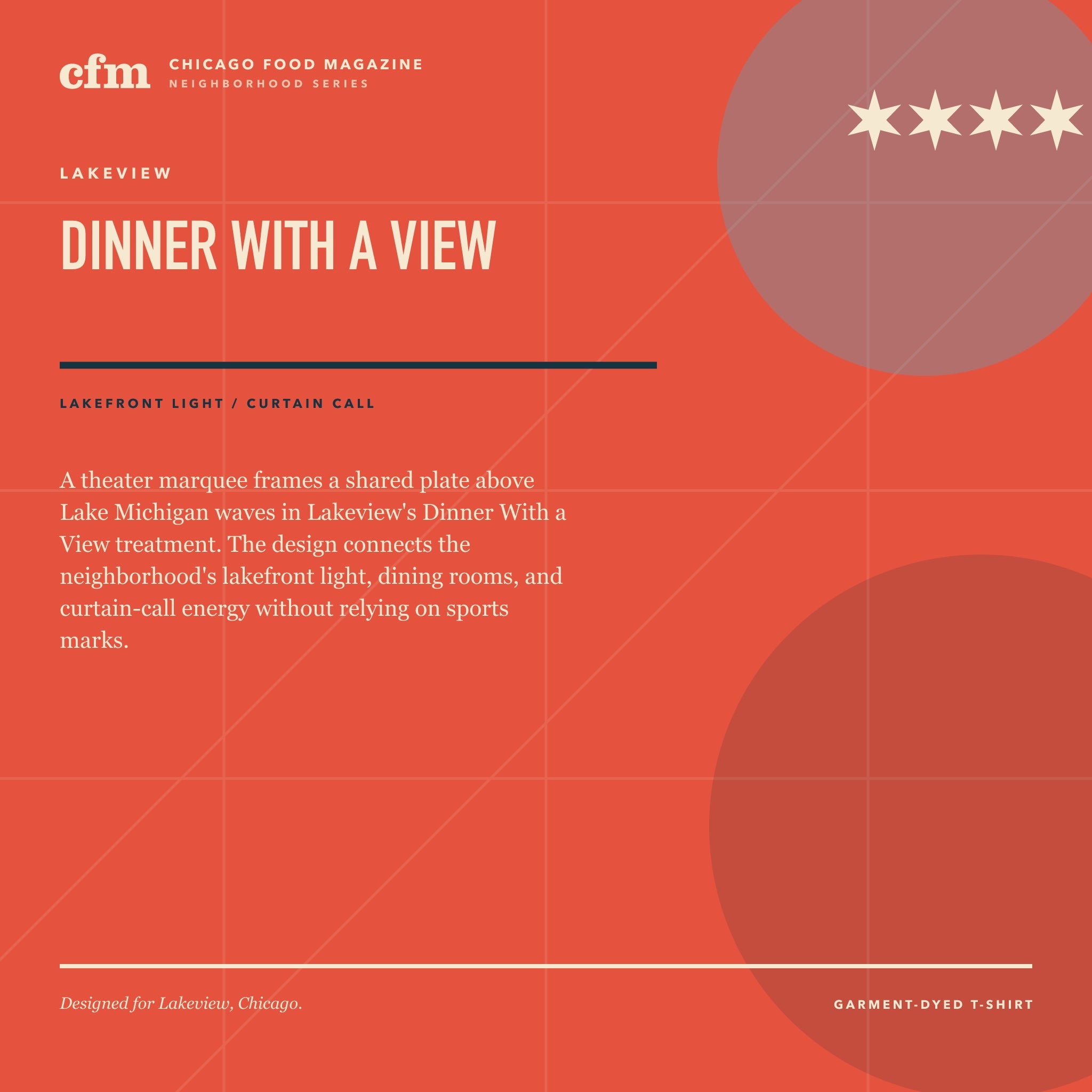 Lakeview garment-dyed t-shirt, Dinner With a View design story