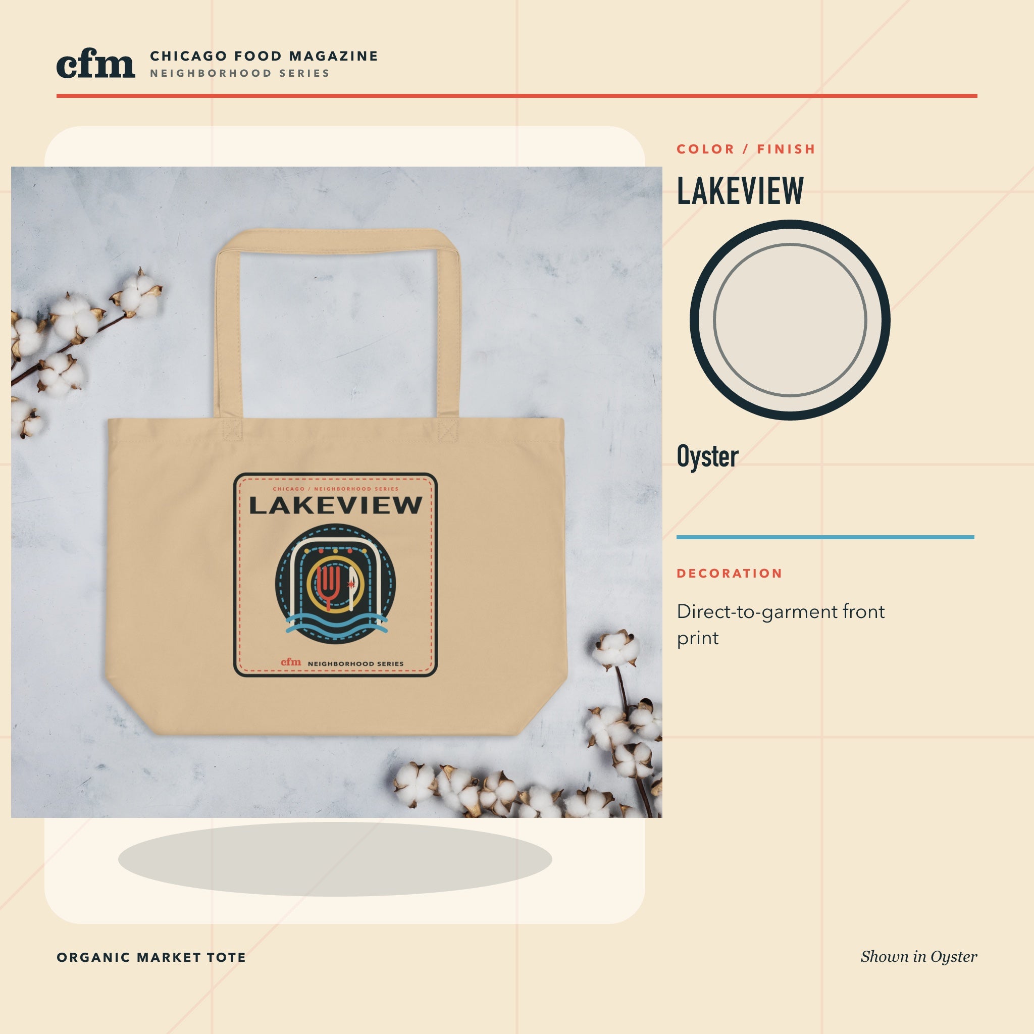 Lakeview organic market tote, Oyster color and finish