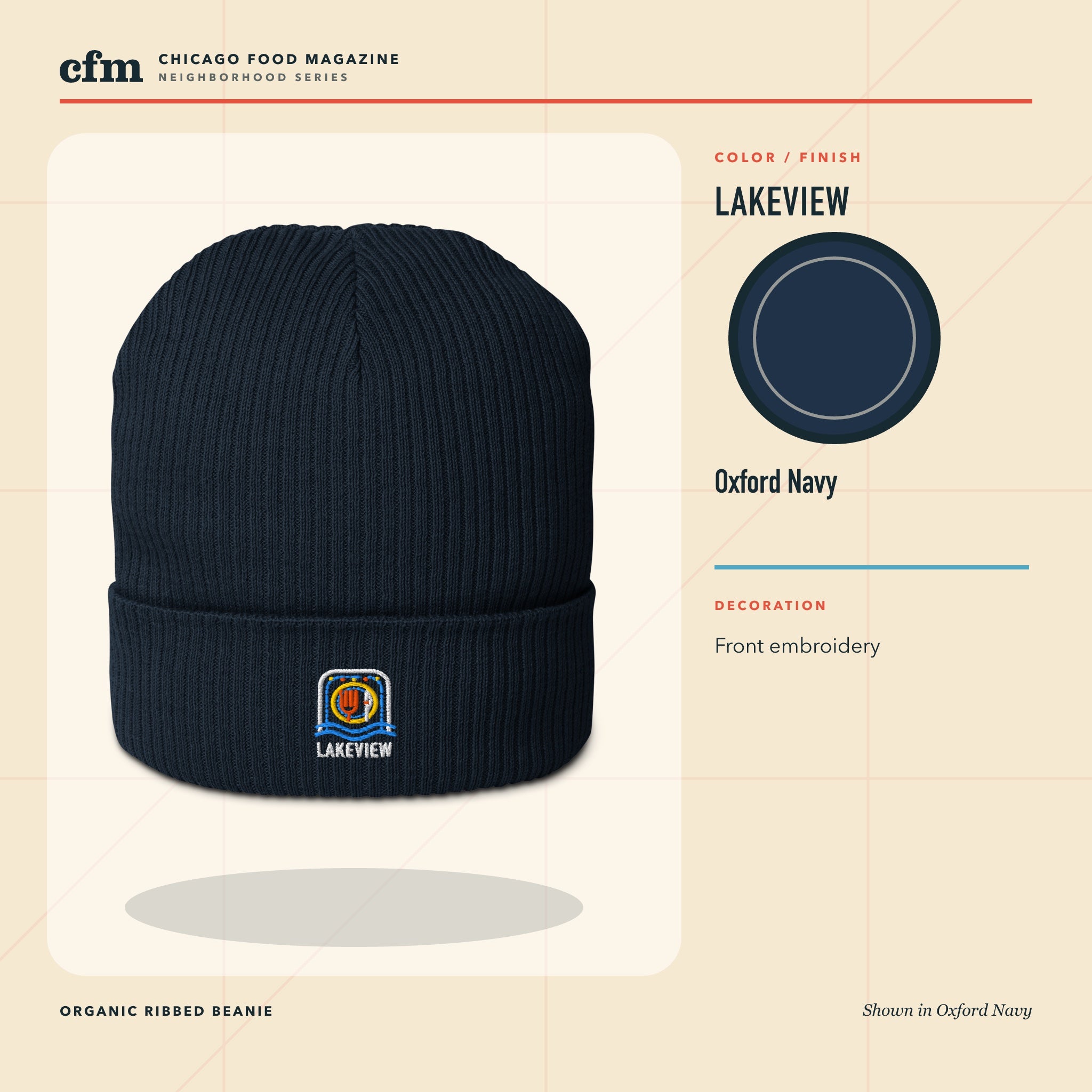 Lakeview organic ribbed beanie, Oxford Navy color and finish