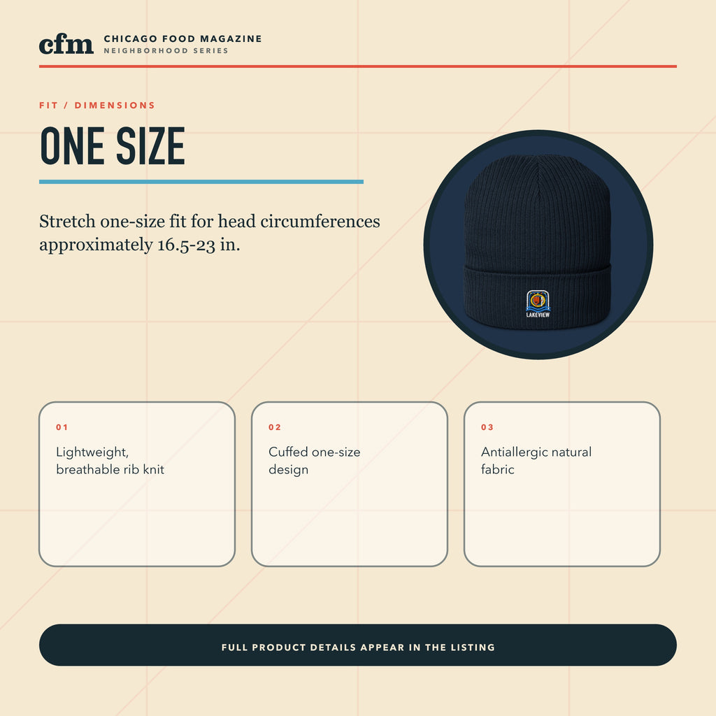 Lakeview organic ribbed beanie, size, fit, and dimensions guide