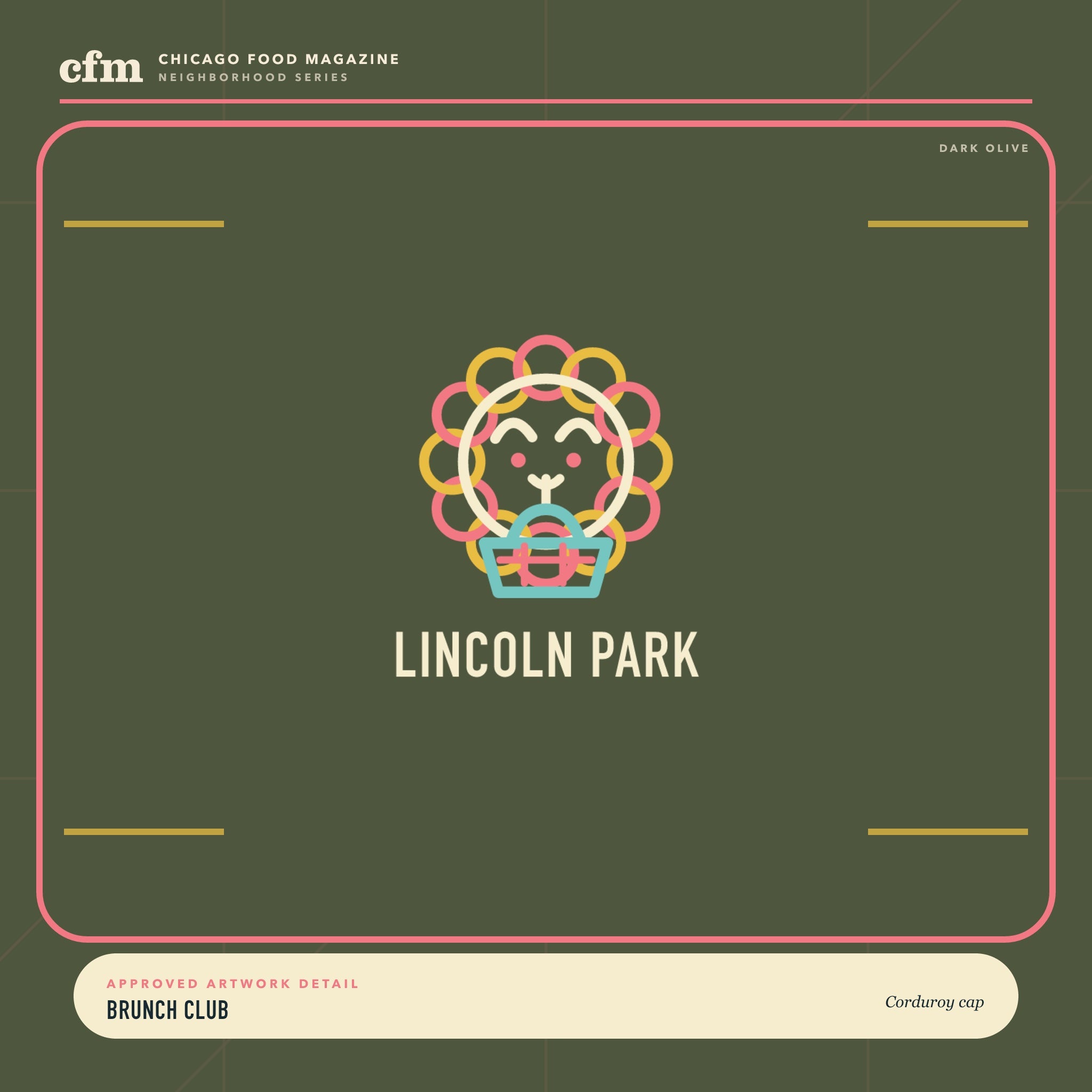 Lincoln Park corduroy cap, close-up of Brunch Club artwork