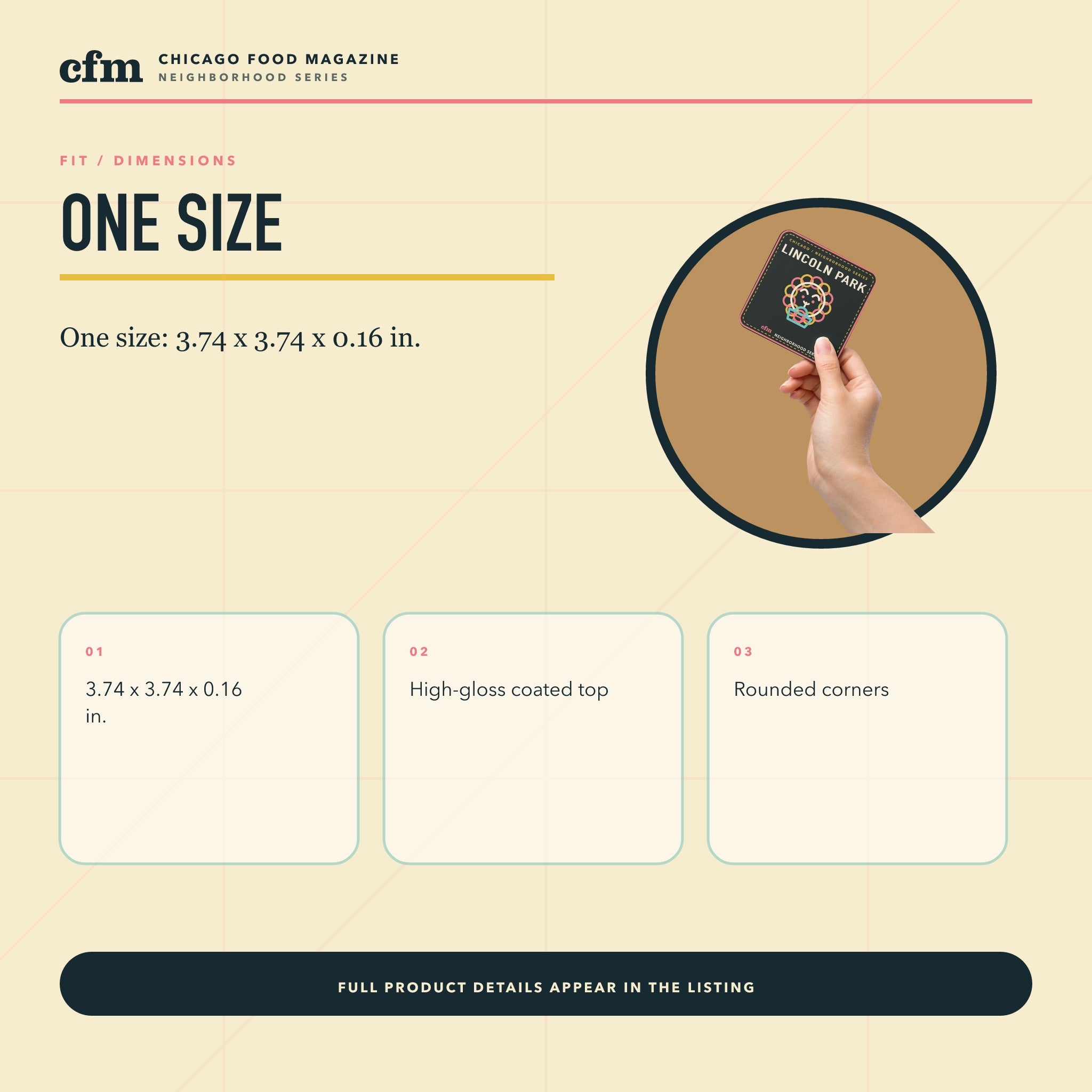 Lincoln Park cork-back coaster, size, fit, and dimensions guide