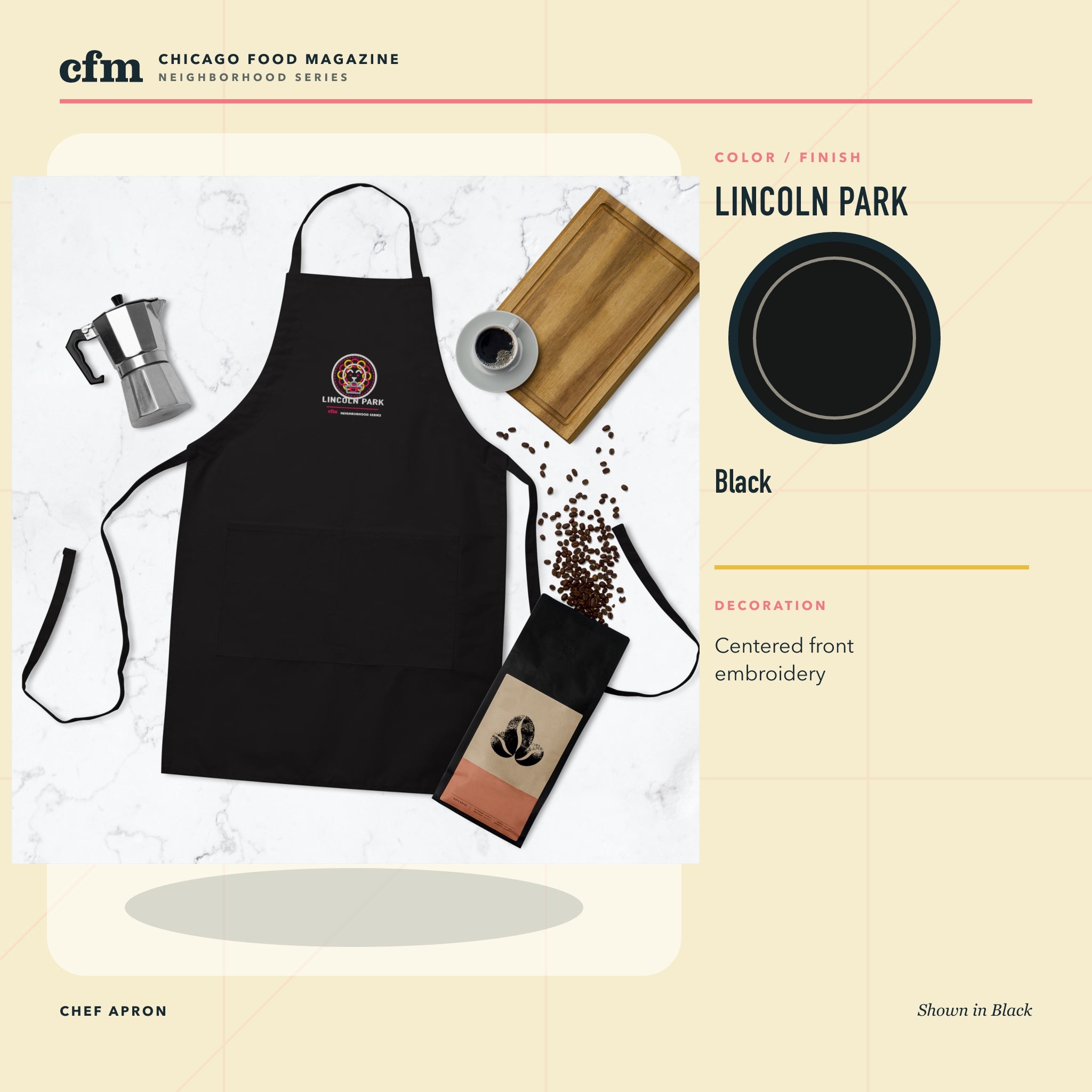 Lincoln Park chef apron, Black color and finish