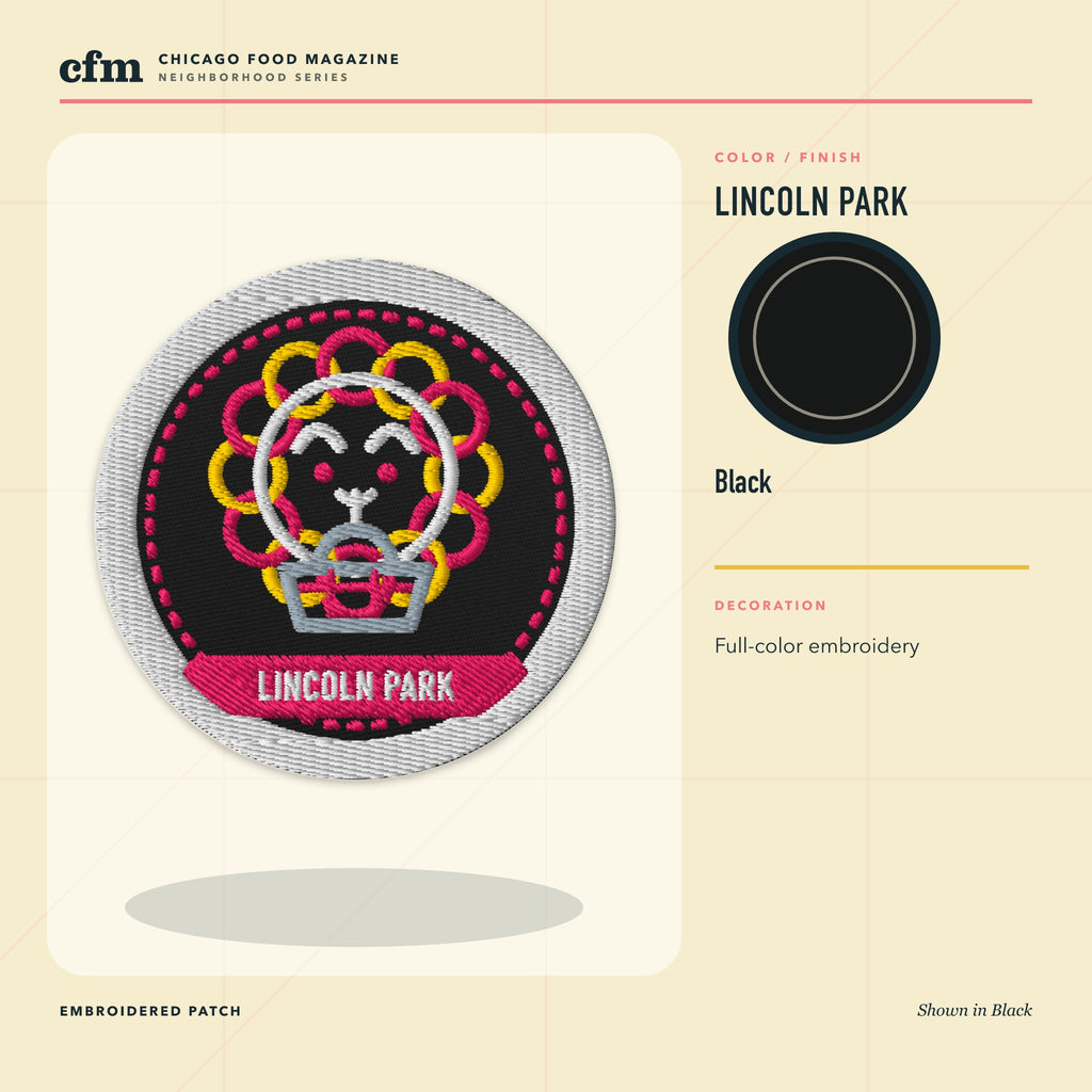 Lincoln Park embroidered patch, Black color and finish