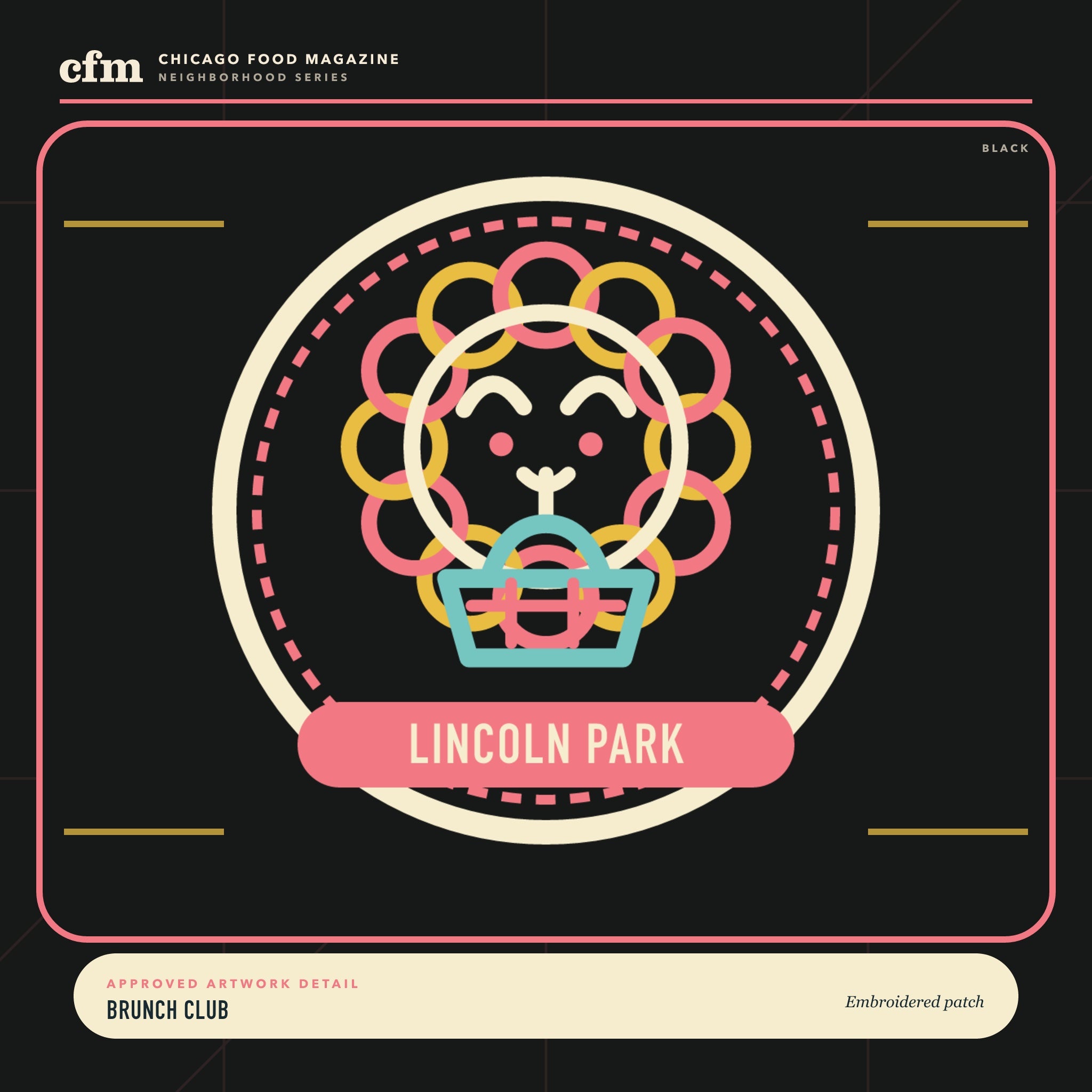 Lincoln Park embroidered patch, close-up of Brunch Club artwork