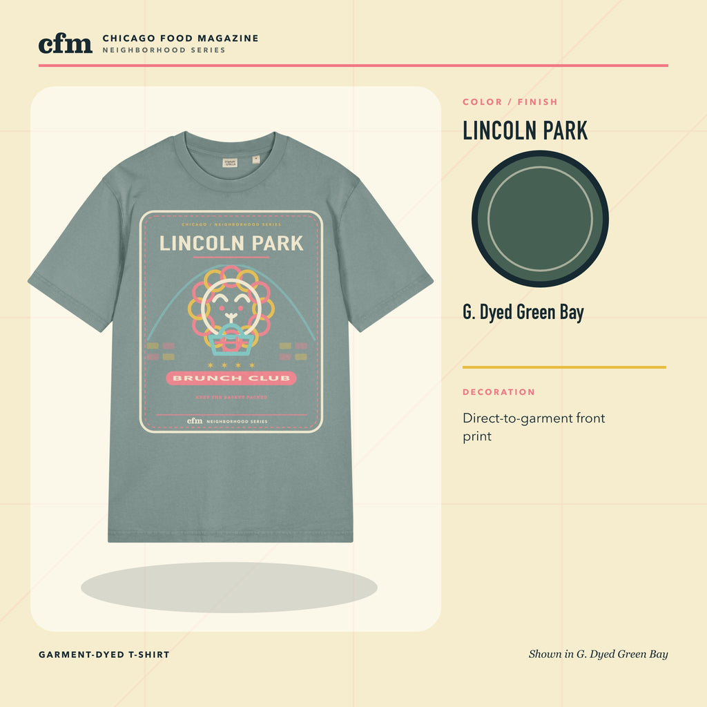 Lincoln Park garment-dyed t-shirt, G. Dyed Green Bay color and finish