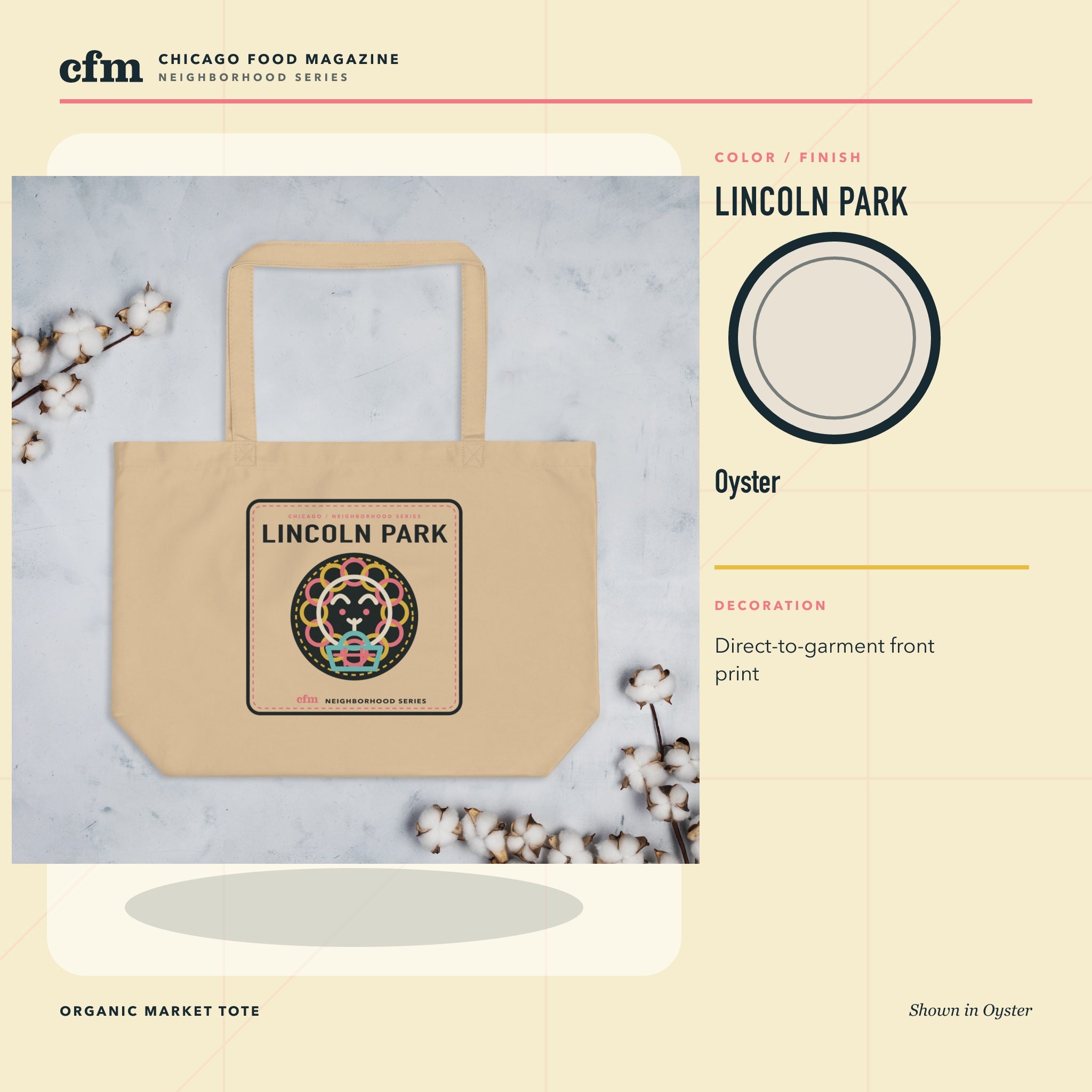 Lincoln Park organic market tote, Oyster color and finish